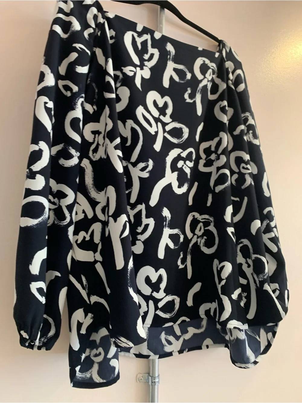 J. Crew Black Top with White Abstract Floral Print